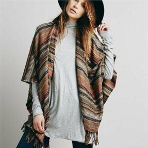 Free People Ruana Retro Stripe Cardigan Sweater Poncho